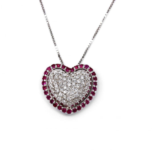 Pendente a Cuore con Diamanti Bianchi CT 0.30 e Rubini CT 0.28