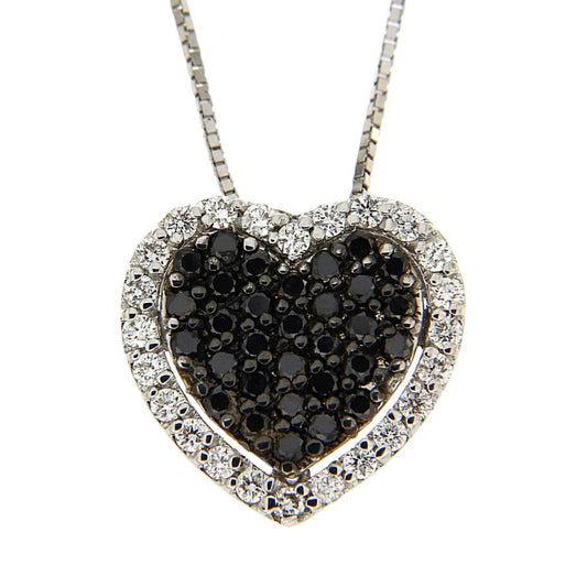 Pendente Cuore con Diamanti Neri CT 0.34 e Bianchi CT 0.26 Linea Gioia