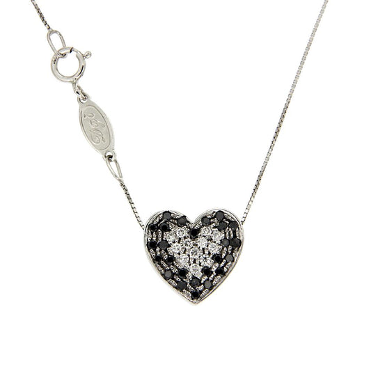 Pendente Cuore con Diamanti Neri CT 0.25 e Bianchi CT 0.12