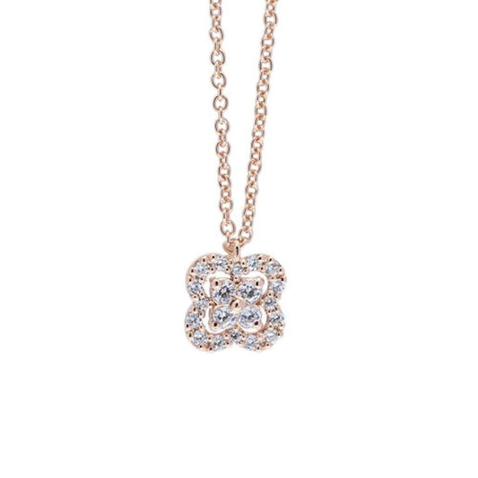 Pendente Fiore in Oro Rosa con Diamanti CT 0.20 Linea Doppio Fiore