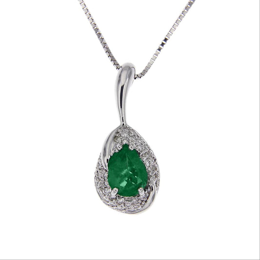 Pendente Goccia di Smeraldo Brasiliano CT 1.18 e Diamanti CT 0.54
