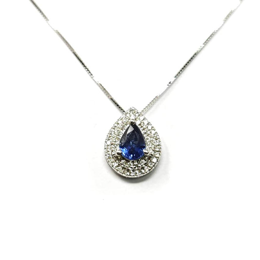 Pendente Goccia di Zaffiro CT 0.41 e Diamanti CT 0.18