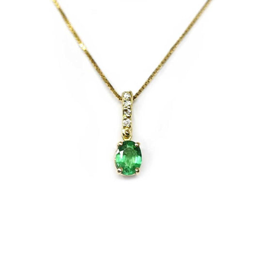 Pendente in Oro Giallo con Diamanti  CT 0.02 e Smeraldo CT 0.23