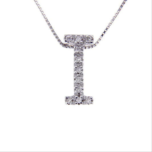 Pendente Lettera I Stampatello con 11 Diamanti CT 0.18