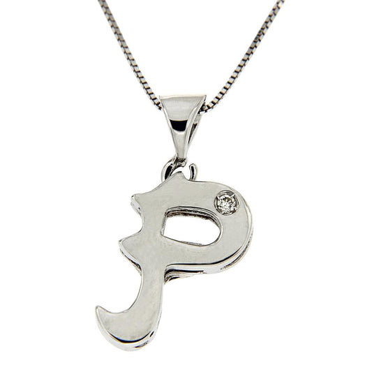 Pendente Lettera P Corsivo con 1 Diamante CT 0.01