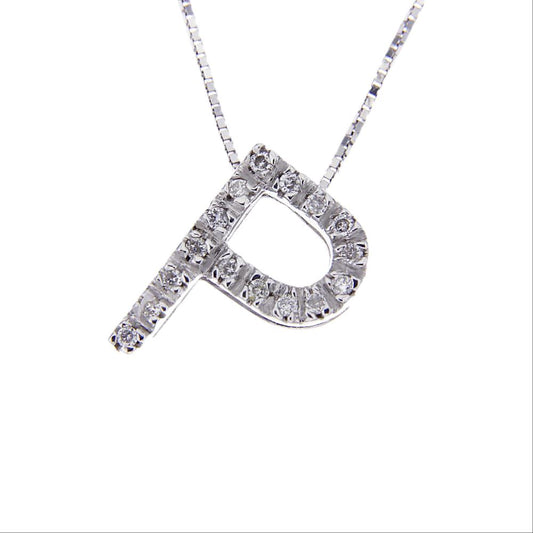 Pendente Lettera P Stampatello con 16 Diamanti CT 0.16