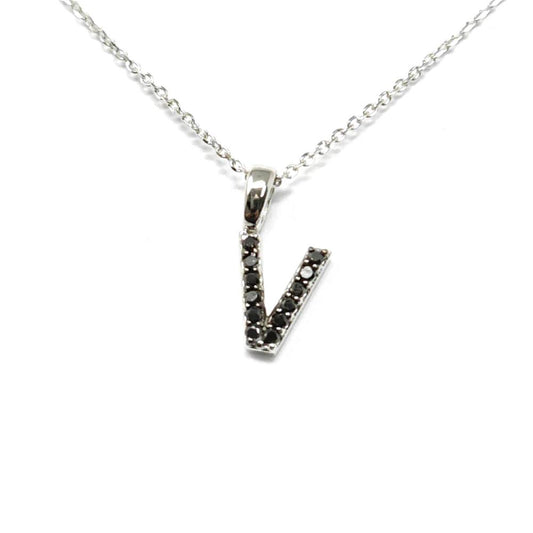 Pendente Lettera V con Diamanti Neri CT 0.05