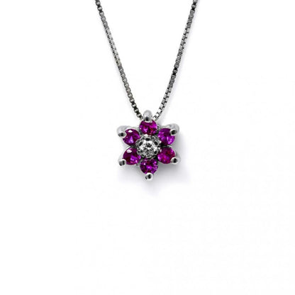 Pendente Linea Fiore con Diamanti CT 0.04 e Rubini CT 0.24