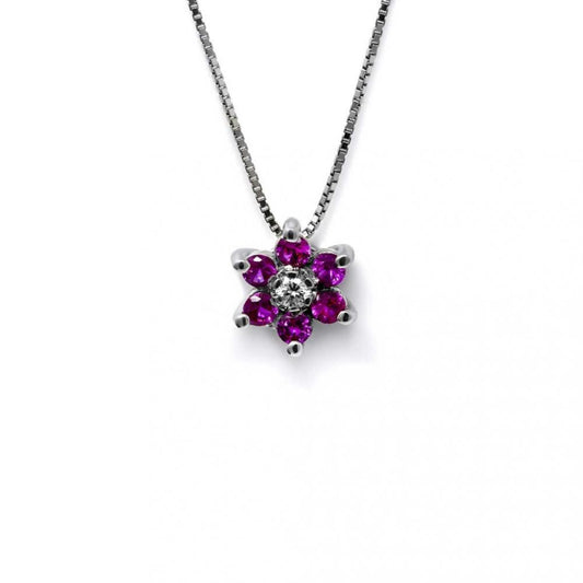 Pendente Linea Fiore con Diamanti CT 0.04 e Rubini CT 0.24