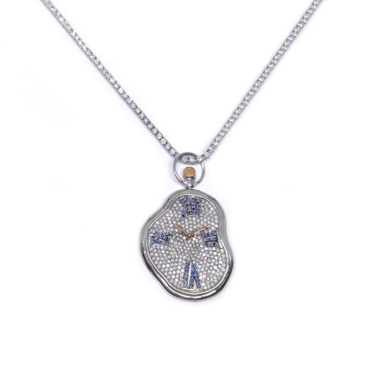 Pendente Orologio con Zaffiri CT 0.58e Diamanti CT 2.48 Collezione Dali