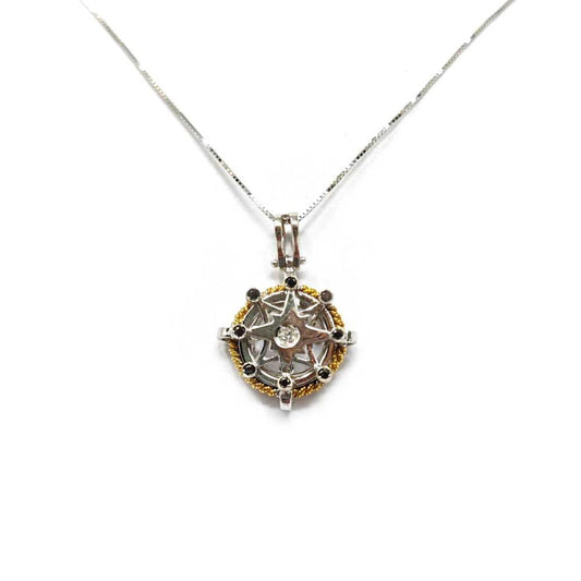 Pendente Rosa dei Venti con Diamanti Neri CT 0.08 e Diamante CT 0.02