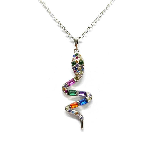 Pendente serpente in argento con zirconi colorati