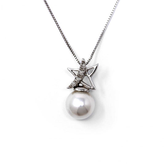 Pendente Stella con Perla Akoya 6/6.5 e Diamanti CT 0.02