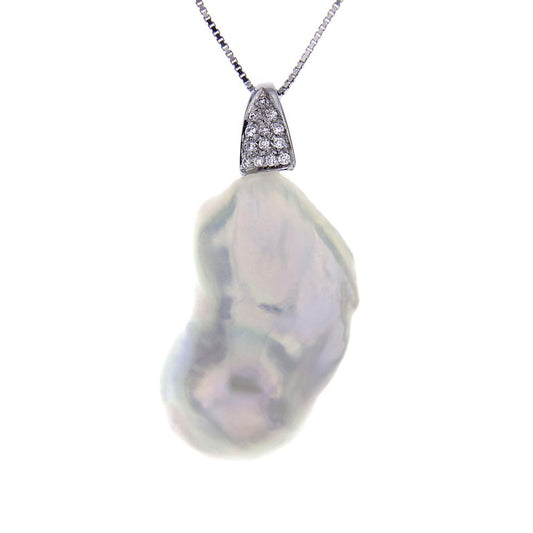 Pendente Stilizzato con 1 Perla Scaramazza Freshwater e 13 Diamanti  CT 0.10