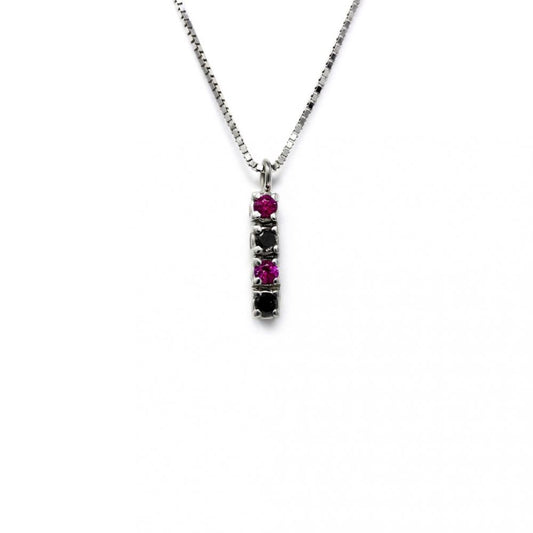 Pendente Stilizzato con 2 Diamanti Neri CT 0.06 e 2 Rubini CT 0.08