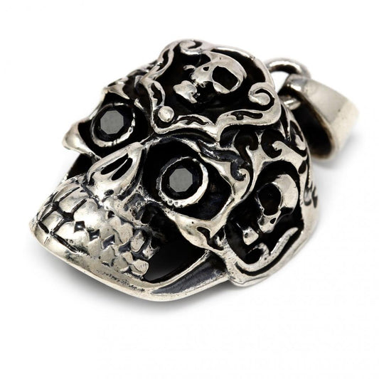 Pendente Teschio con Occhi con Zirconi Neri in Argento 925