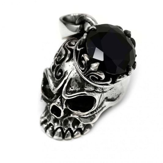 Pendente Teschio in Argento 925 con Cappello con Zircone Nero