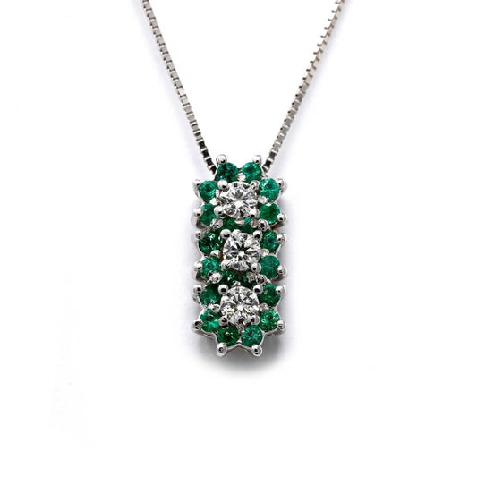 Pendente Trilogy con Smeraldi CT 0.20e Diamanti Bianchi CT 0.21  Modello fiore