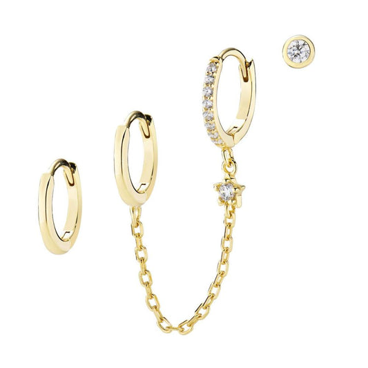 Set di Quattro Orecchini Dorati con Zirconi Bianchi Ref.OR3CAGBZ