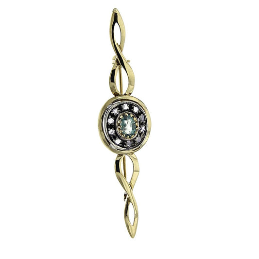 Spilla in Oro 18kt con 10 Diamanti CT 0.22 e 1 Smeraldi CT 0.65